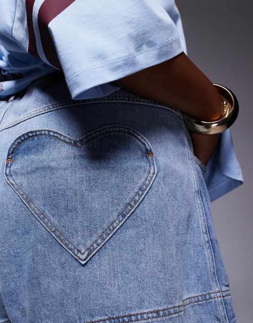 ASOS LUXE Curve – Vida jeansshorts med dragsko och hjärtformade fickor, 3 av 5