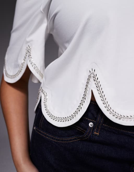 ASOS LUXE Curve – Vit t-shirt med hjärtformad, utskuren detalj, 4 av 4