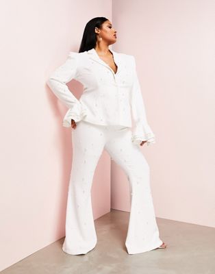 ASOS LUXE Curve suit pearl flare trouser in white