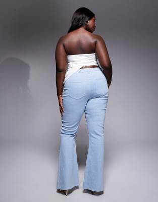 ASOS LUXE Curve white jewel embellished denim flared jeans in mid wash blue