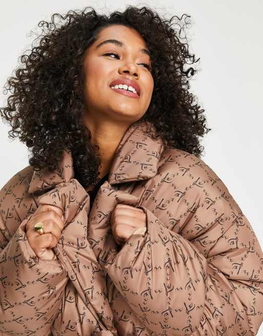 ASOS LUXE wrap puffer jacket in monogram print