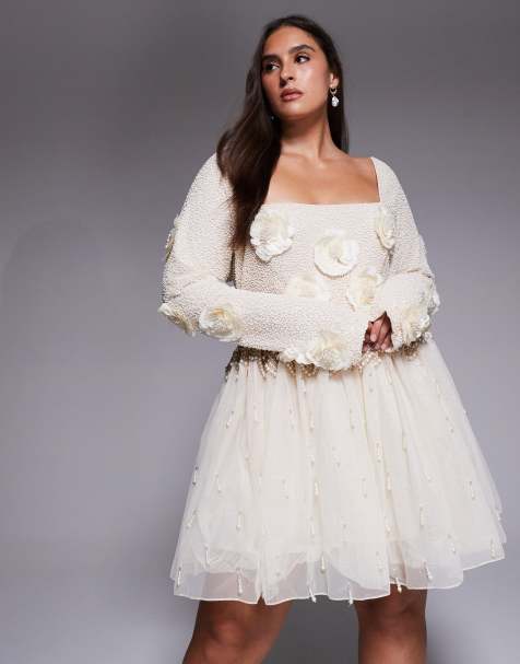 ASOS Luxe Curve – Zdobiona perłami złota sukienka mini z bukiecikami - view 1