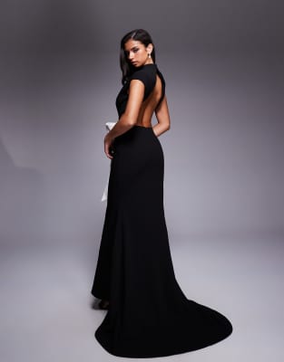 Asos Luxe Cut Out Maxi Dress With Contrast Bow In Black