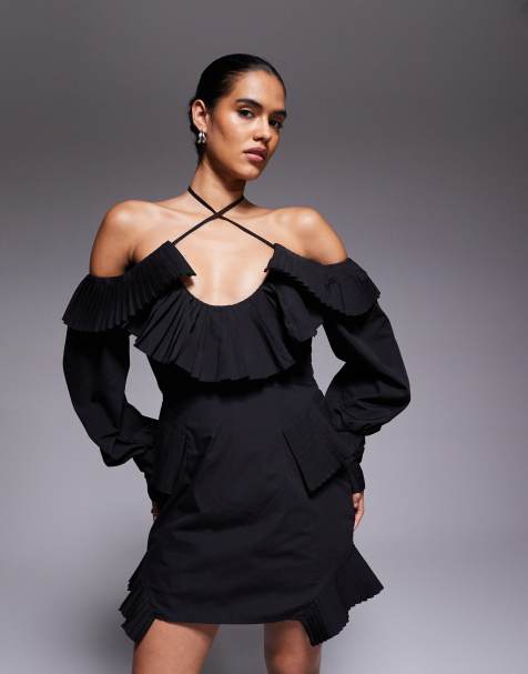 ASOS Luxe – Czarna sukienka mini z kołnierzem - view 1