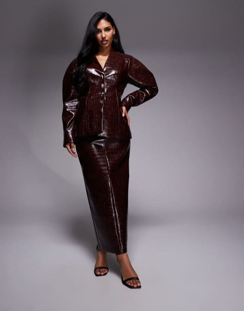 ASOS LUXE – Czekoladowobrązowy zestaw z imitacji krokodylej skóry - view 1