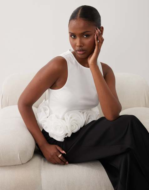 ASOS LUXE - Débardeur coupe nageur à volants - Blanc - view 1