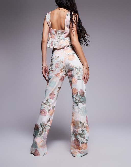ASOS LUXE - Denim jeans met parelversiering in bloemenprint, deel van co-ord set, 3 van 5