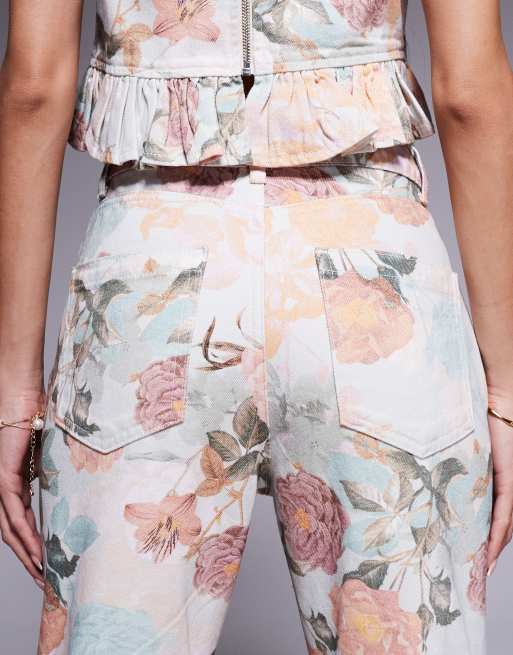 ASOS LUXE - Denim jeans met parelversiering in bloemenprint, deel van co-ord set, 4 van 5