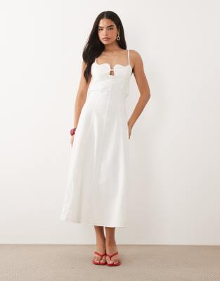 Asos Luxe Denim Midi Dress With Heart Bust Detail In Multi