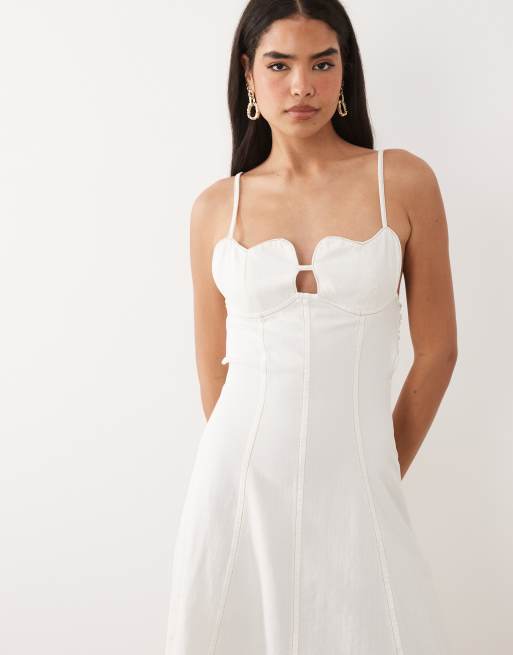 ASOS LUXE denim midi dress with heart bust detail in ecru, 2 of 4