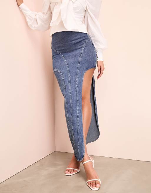 Side Slit Skirt - Medium Wash