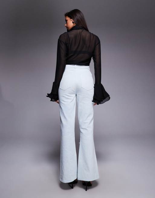 ASOS LUXE denim pearl embellished cornellli jeans with organza flowers in blue, 2 of 5