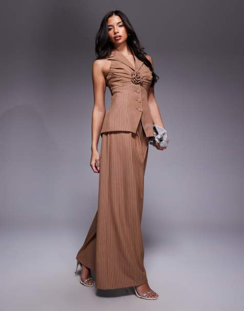 ASOS LUXE detailing set in brown pinstripes - view 1