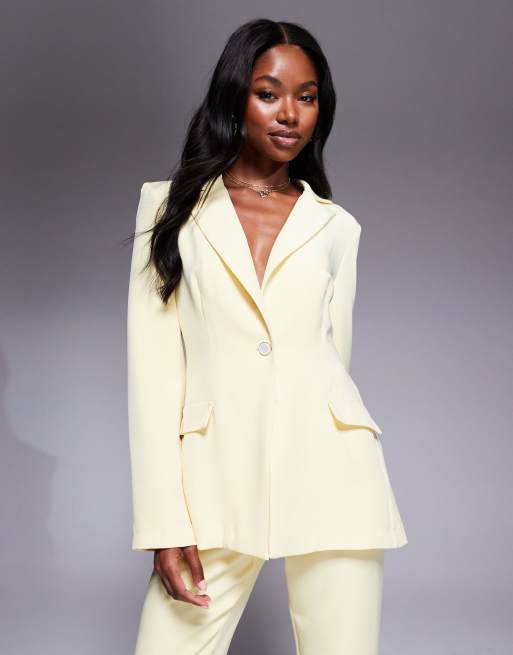 ASOS Luxe – Dopasowana jednorzędowa marynarka garniturowa w jasnożółtym kolorze, część zestawu