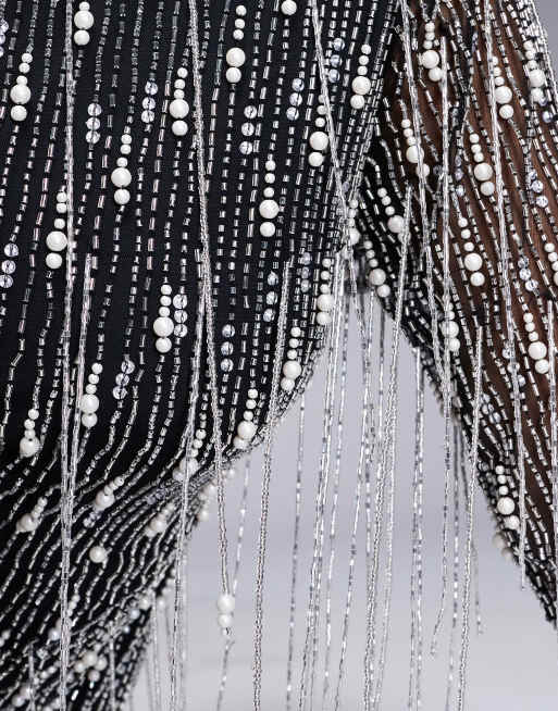 ASOS LUXE drop pearl embellished maxi dress in black | ASOS