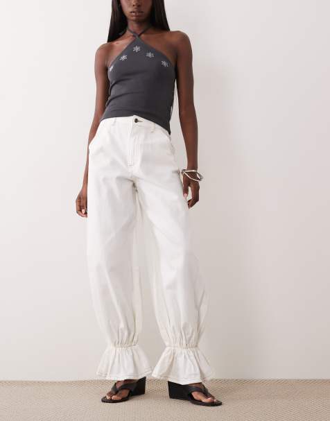 ASOS Luxe - Ecrufarvede jeans med ballon fit og benåbning i paperbag-stil - view 1