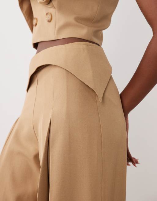 ASOS LUXE - Elegante broek met taillebanddetail in taupe, deel van co-ord set, 4 van 5