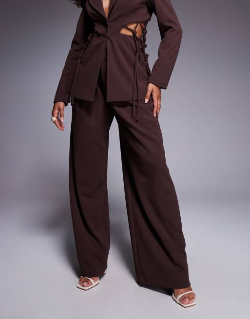 ASOS LUXE – Elegante Crepe-Hose in Schokobraun mit weitem Bein, Kombiteil, 2 von 5