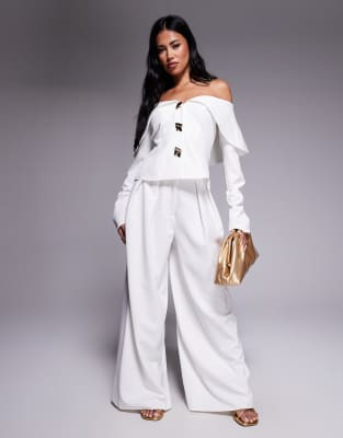ASOS LUXE - Elegante Hose in Elfenbeinweiß mit weitem Bein, Kombiteil