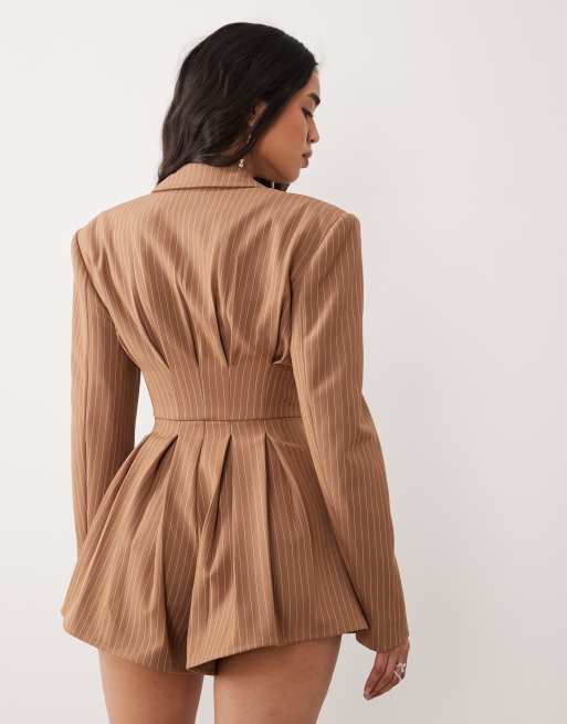 ASOS LUXE - Elegante playsuit met krijtstreep in lichtbruin, 4 van 4
