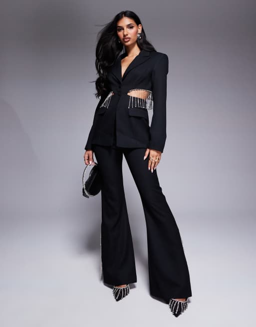 ASOS LUXE – Eleganter Anzugblazer in Schwarz mit Strassfransen, Kombiteil, 2 von 4