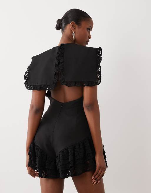 ASOS LUXE – Eleganter Playsuit mit Spitze in Schwarz, 4 von 4