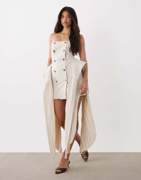 ASOS LUXE - Elfenbenshvid skræddersyet minikjole med plisserede detaljer ved hofterne - view 1