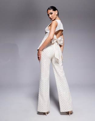 Asos Luxe Embellished Boucle Vest With Bow Back In White