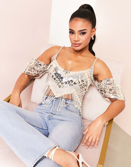 Asos embellished crop sales top