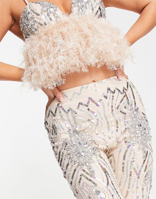 ASOS DESIGN extreme flare sequin pants in gold