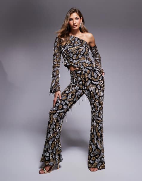 ASOS LUXE embellished pants with drop pearls in black - part of a set - view 1