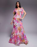 [ASOS LUXE] ASOS LUXE embellished printed maxi dress in floral print-Pink 6 PINK