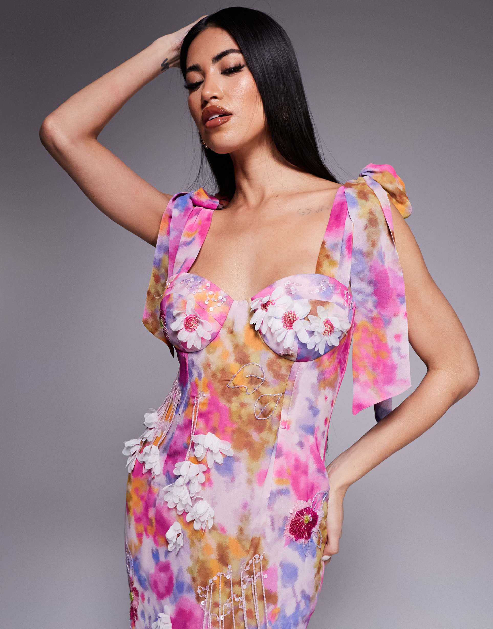 asos luxe embellished printed maxi dress in floral print