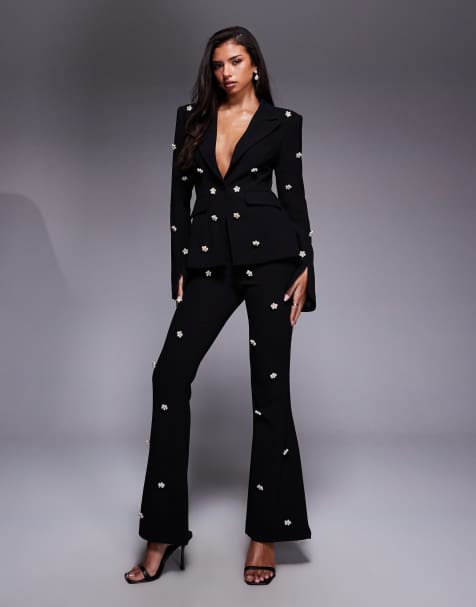 ASOS LUXE - Ensemble blazer effet sculptant ornementé et pantalon évasé - Noir - view 1