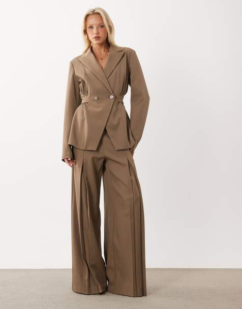 ASOS LUXE ensemble coordonné ajusté pantalon large kaki - view 1