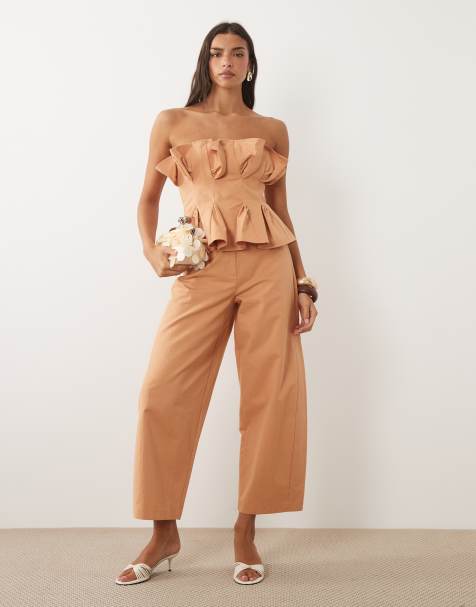 ASOS LUXE - Ensemble top corset plissé et pantalon barrel à coutures apparentes - Rouille - view 1