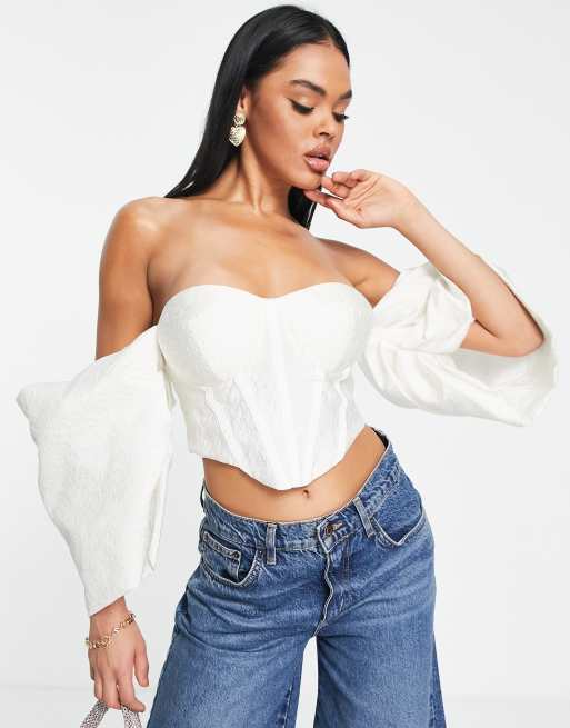 ASOS LUXE puff sleeve corset look tailored top in white