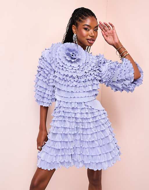 ASOS LUXE extreme ruffle skater mini dress in light blue | ASOS ASOS LUXE extreme ruffle skater mini dress in light blue | ASOS