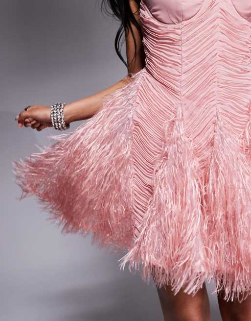 green emerald velvet dress Bella Feather Bodycon Mini Dress In Pink main image 0