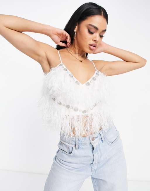 Asos feather sale top