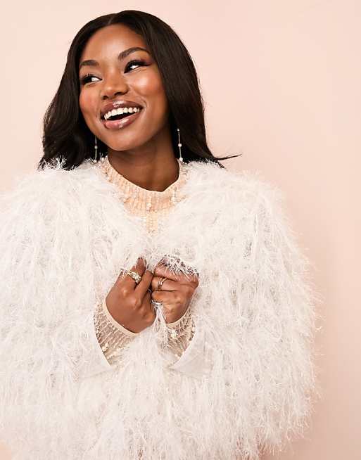 ASOS LUXE faux feather longline duster coat in white | ASOS ASOS LUXE faux feather longline duster coat in white | ASOS
