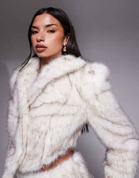 ASOS LUXE faux-fur cropped jacket in natural (Part of a set) - view 1
