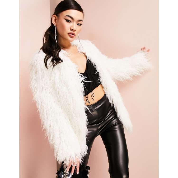 ASOS LUXE faux fur fluffy jacket in white | ASOS