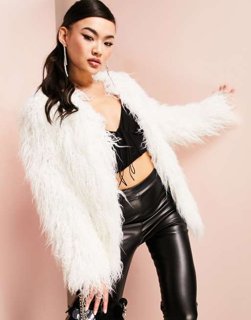 White Faux Fur Jacket, White Shaggy Faux Fur Coat