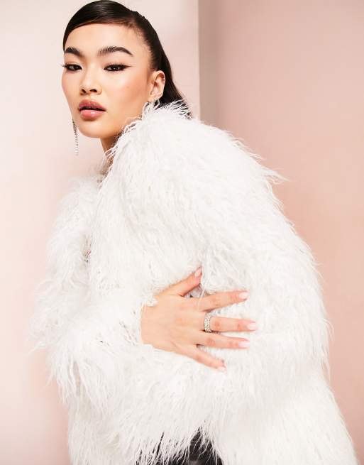 White Faux Fur Jacket, White Shaggy Faux Fur Coat