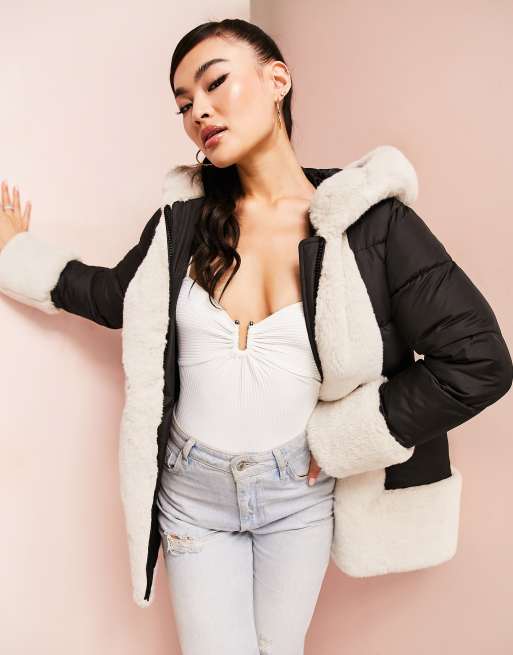 Asos black fur on sale jacket