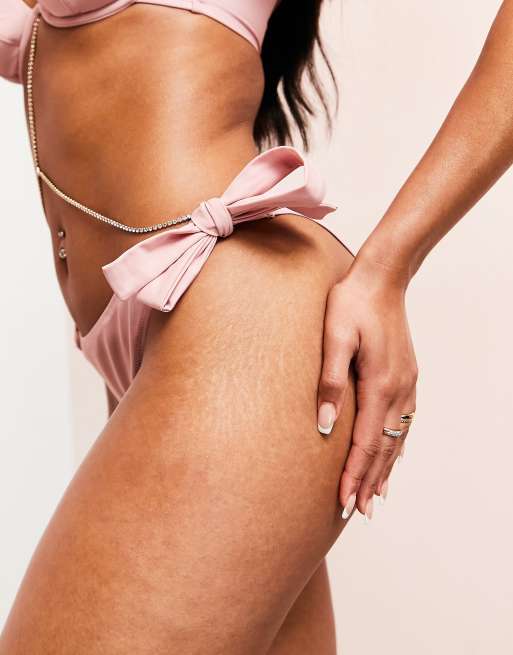 ASOS Luxe – Fioletoworóżowy dół od bikini z wiązaniem po bokach, 3 z 4