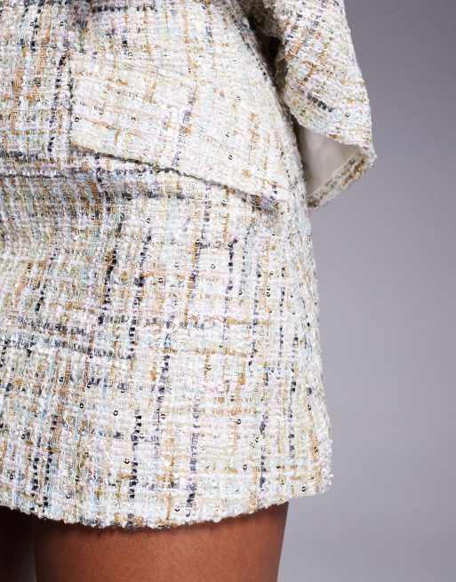 ASOS LUXE – Flerfärgad, utsmyckad minikjol i bouclé, del av set, 3 av 5