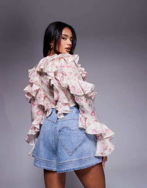 ASOS LUXE - Flippy shorts met hoge taille en hartzakje in mid-wash blauw - view 1
