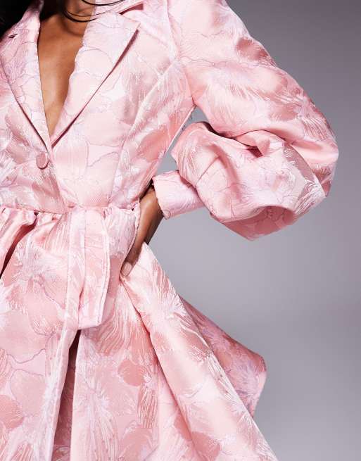 ASOS LUXE floral jacquard shirt skater dress in pink